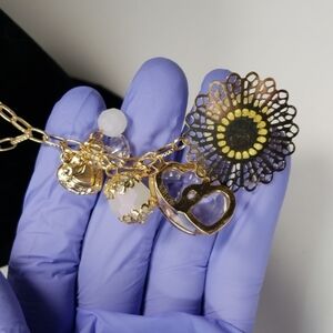 Gold-Tone Necklace with Beads, Hearts, Flower, Crystal Charms - Women's Jewelry